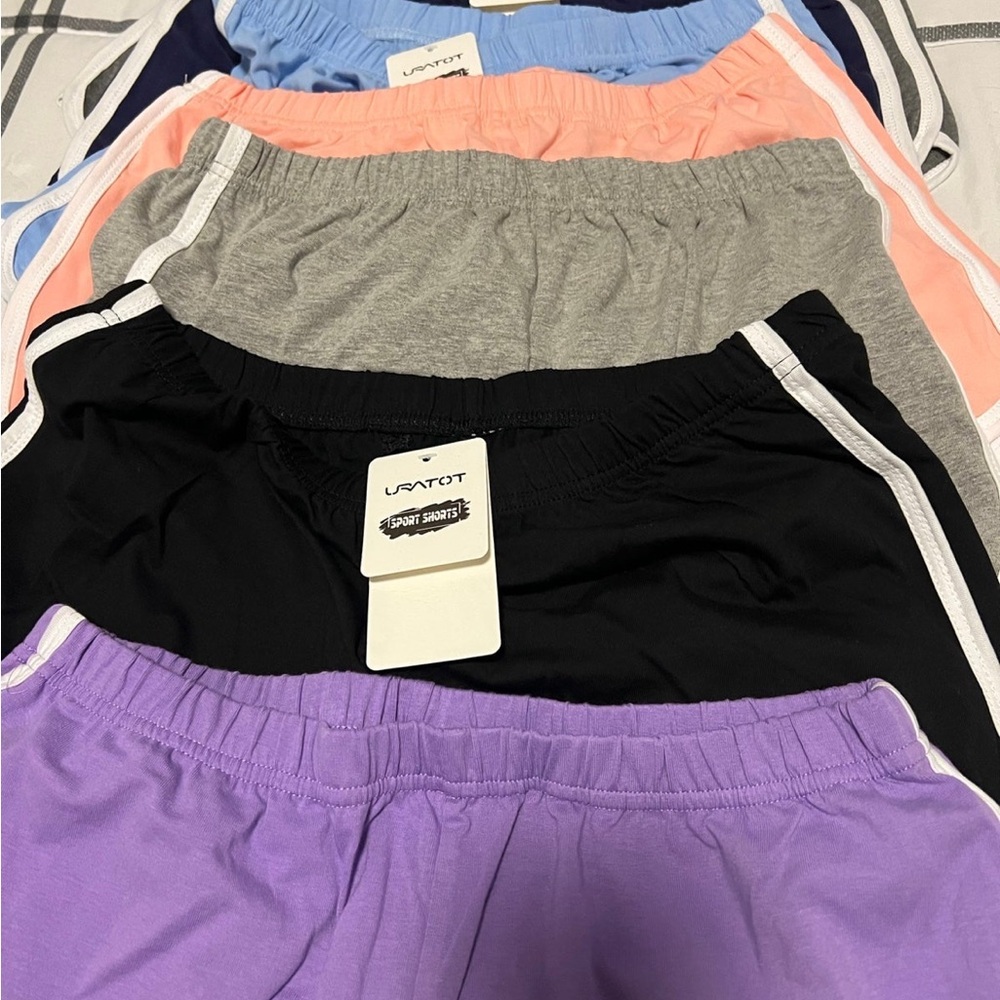 Pack of 7 High-Waist Women's Sport Shorts - Black, Gray, Peach, Blue, Lilac